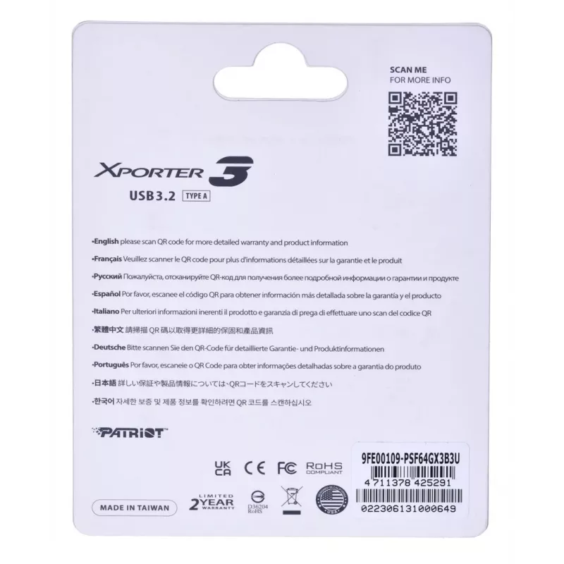 USB-mälupulk PATRIOT Xporter 64GB USB Type-A 3.2 Gen 1 (liug, must, 80 MB/s)