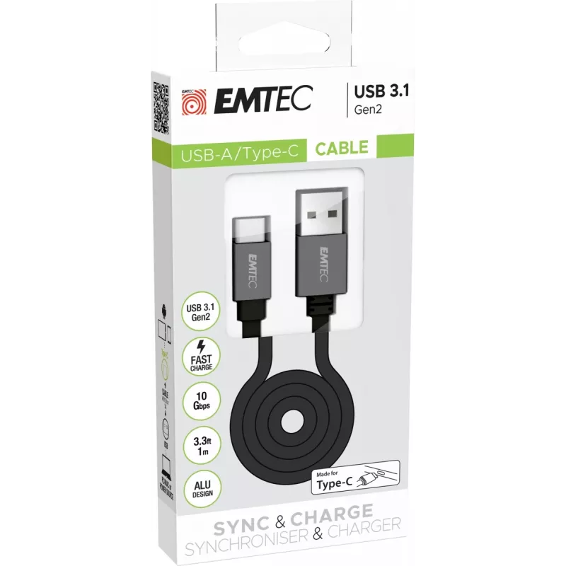 USB-kaabel Emtec ECCHAT700TCU3 1,2 m USB 3.2 Gen 2 Must