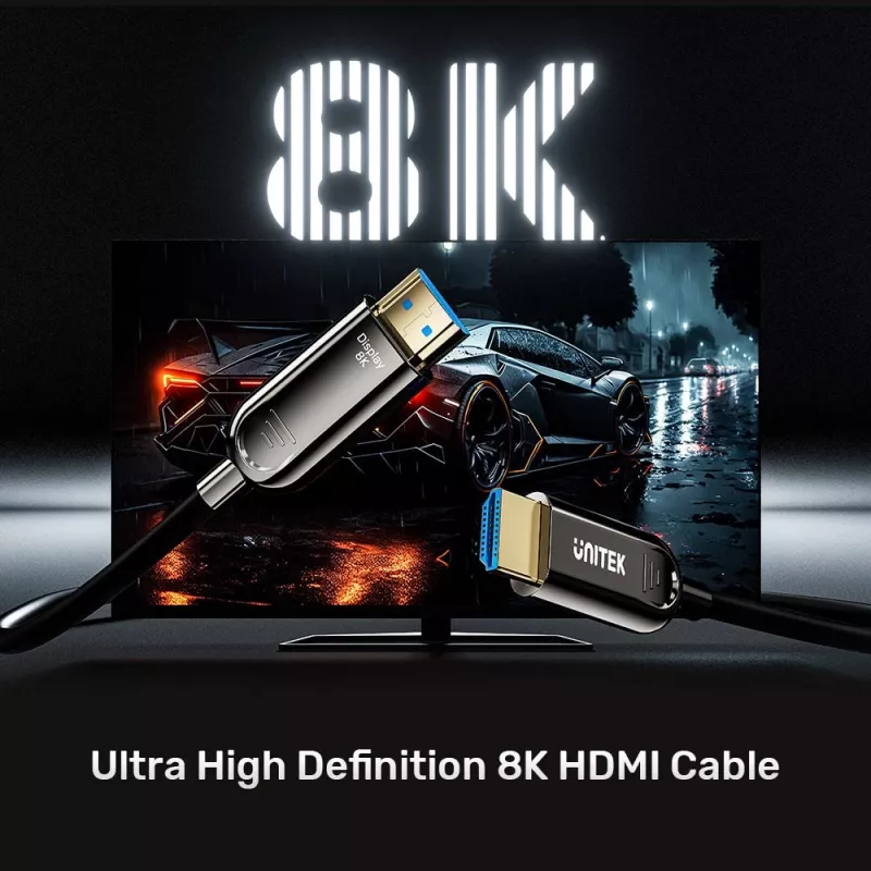 HDMI-kaabel Unitek C11085GY01-15M — HDMI tüüp A - A, 30 m, HDMI 2.1, 8K@60Hz, 4K@144Hz, kullatud kontaktidega, must