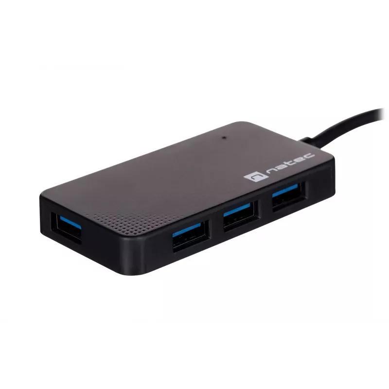 USB-jaotur NATEC Moth 4-pordiline USB 3.2 Gen 1 Type-A (5000 Mbit/s), USB-toitega, must, 0,15 m kaabel