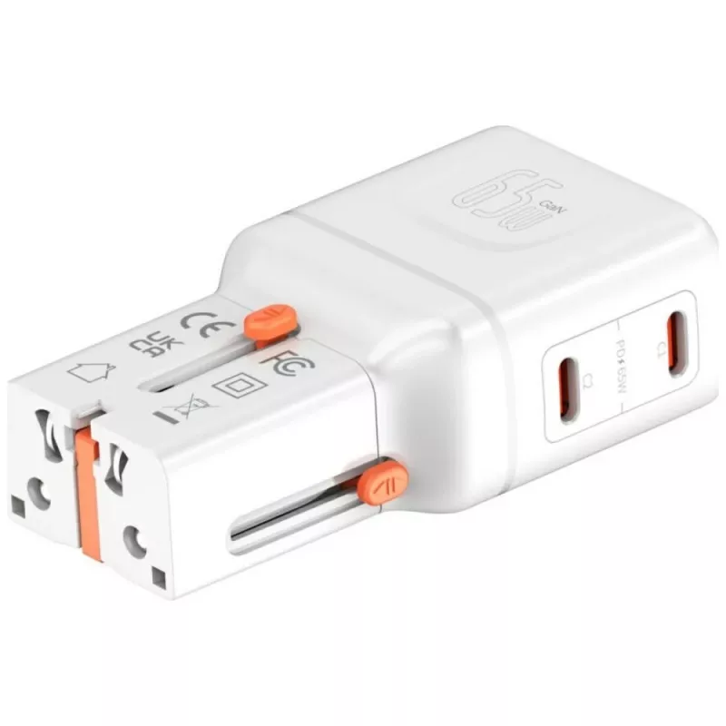 Reisilaadur World 65W USB-C + USB-A valge