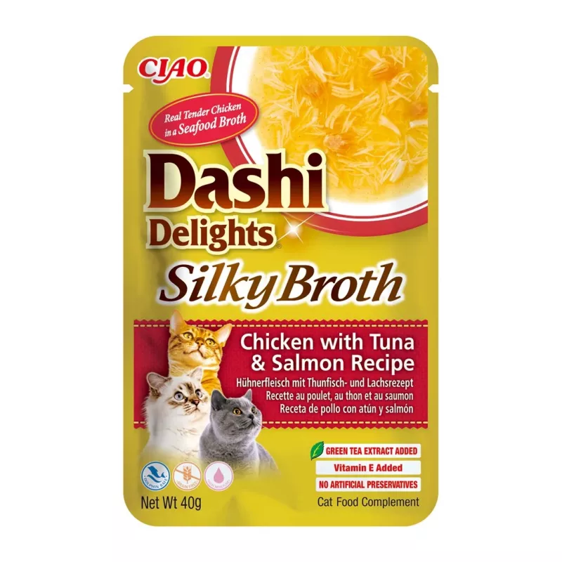 INABA Dashi Delights Silky Broth — Kana tuunikala ja lõhega, märg kassimaius, 40 g kotike