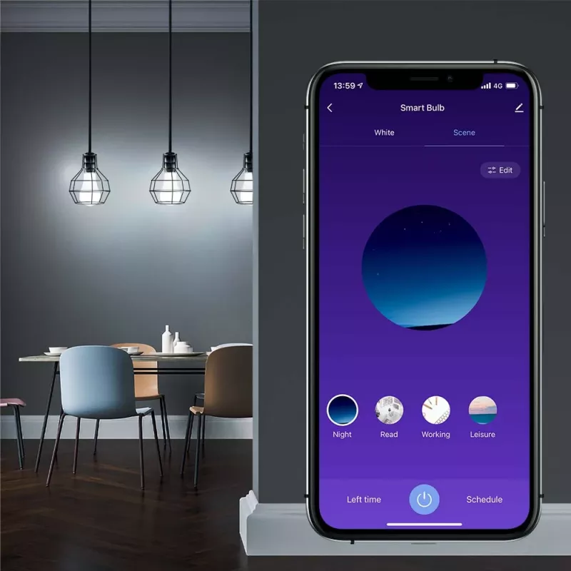 Tellur TLL331341 nutikas WiFi-pirn, 9 W, RGB, hämardatav — Wi‑Fi RGB LED 9W, hämardatav