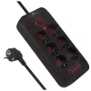 Pikendusjuhe MACLEAN MCE391 B – 6 pistikupesa, 4×USB-A + 1×USB-C, 110–240V, 2500W, 3 m kaabel, must