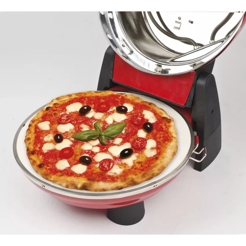 Pitsaküpsetaja G3FERRARI G10032 — 1200 W, kivist küpsetuspind, maks 400 °C, 31 cm pitsa, mehaaniline taimer, punane