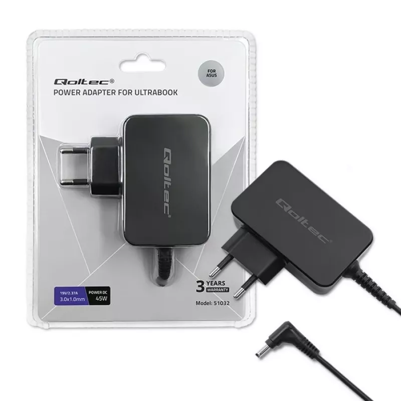 Toiteadapter Qoltec 51032 45W siseruumides kasutamiseks must sülearvutitele