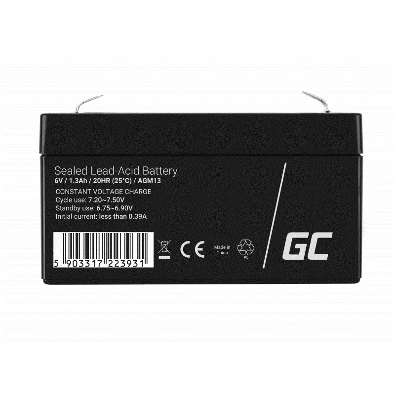 UPS aku roheline Cell AGM13, suletud pliiaku VRLA 6 V 1,3 Ah, 290 g, must
