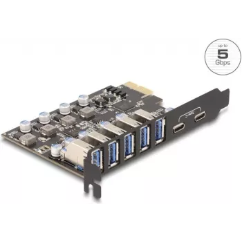 DELOCK PCI Express x1-kaart 90346 — 5 Gbps, 5x välised pordid