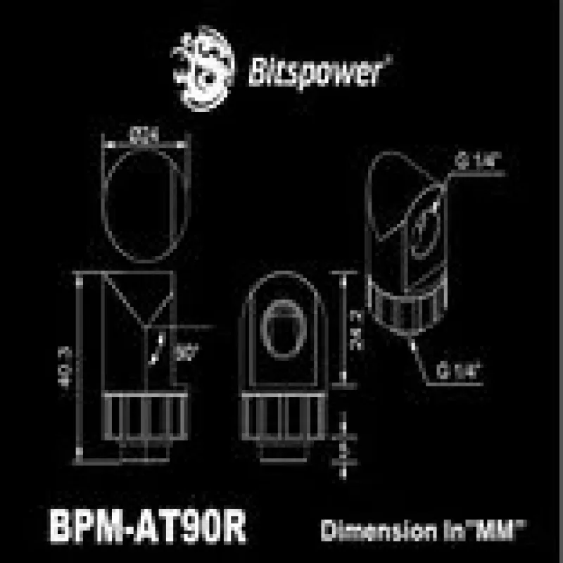 90° pöörlev toruliitmik BitsPower Artemis — plaatinahall, mudel BPM-AT90R-PG