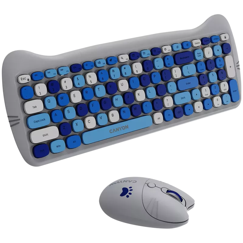 Juhtmevaba klaviatuuri ja hiire komplekt CANYON HSET-W6 Kitty Edition AAA AA sinine
