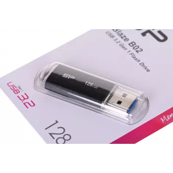 USB-mälupulk Silicon Power 128 GB USB Type-A 3.2 Gen 1 Blaze B02, plastkork, võtmerõngas, must