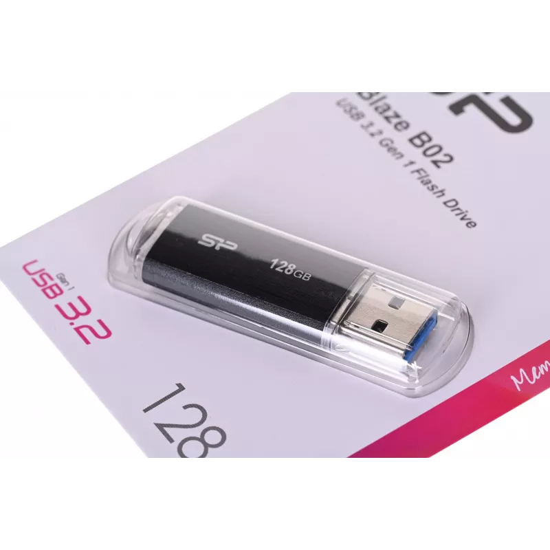 USB-mälupulk Silicon Power 128 GB USB Type-A 3.2 Gen 1 Blaze B02, plastkork, võtmerõngas, must