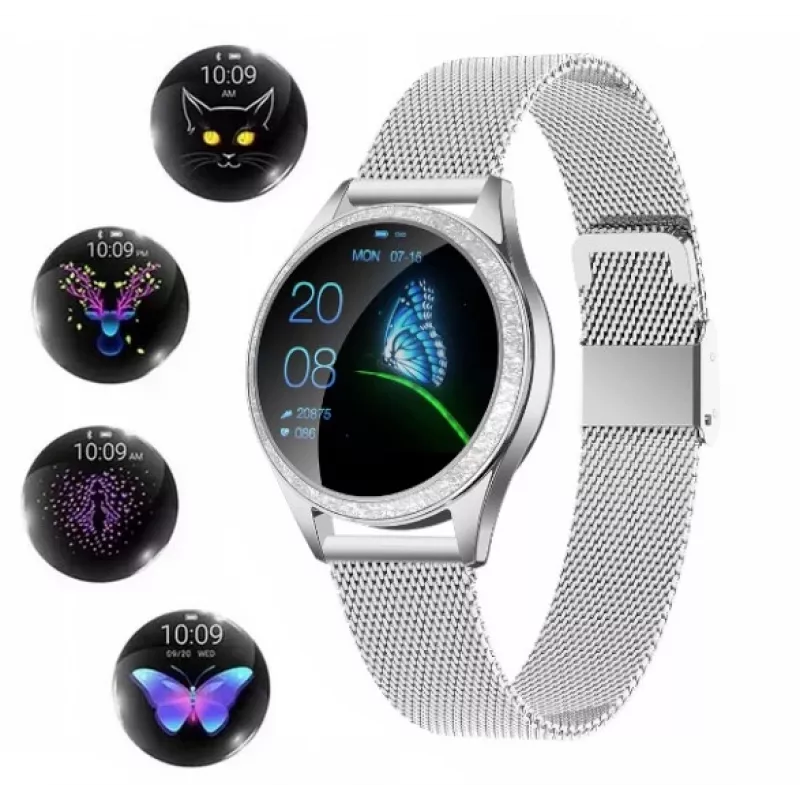 Nutikell ORO-MED ORO-SMART CRYSTAL SILVER — ümmargune metallkorpus, LCD 240×198, 1,04-tolline ekraan, Bluetooth 4.0, veekindel, 120 mAh aku