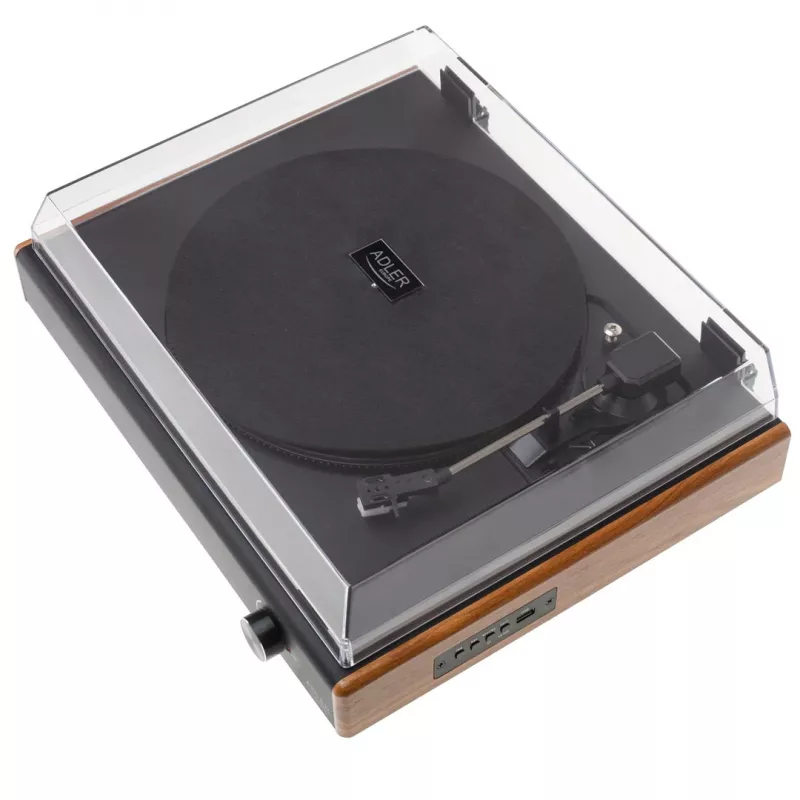 Rihmajamiga plaadimängija Adler AD 1915 USB — keraamiline taldrik, 45 RPM, alalisvoolumootor, Bluetooth 5.4, USB-väljund, 2×10 W kõlarid