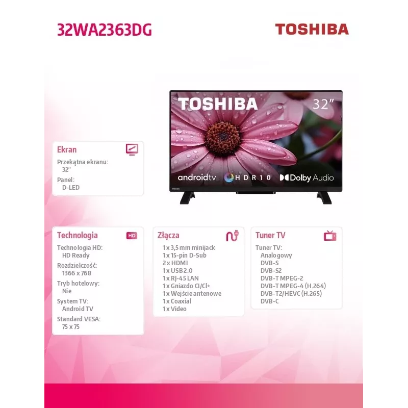 TV Toshiba 32WA2363DG 32-tolline HD DLED 1366 x 768