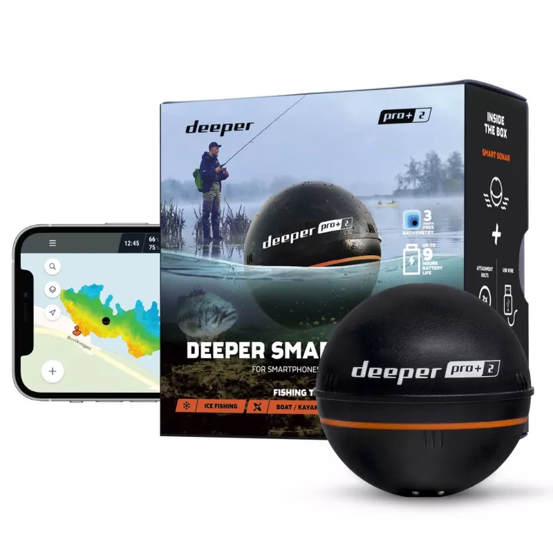 Kaasaskantav kajalood Deeper Smart Sonar PRO+ 2 kajalood 675 kHz, 100 m ulatus, 65×65×65 mm, liitiumioonaku 950 mAh
