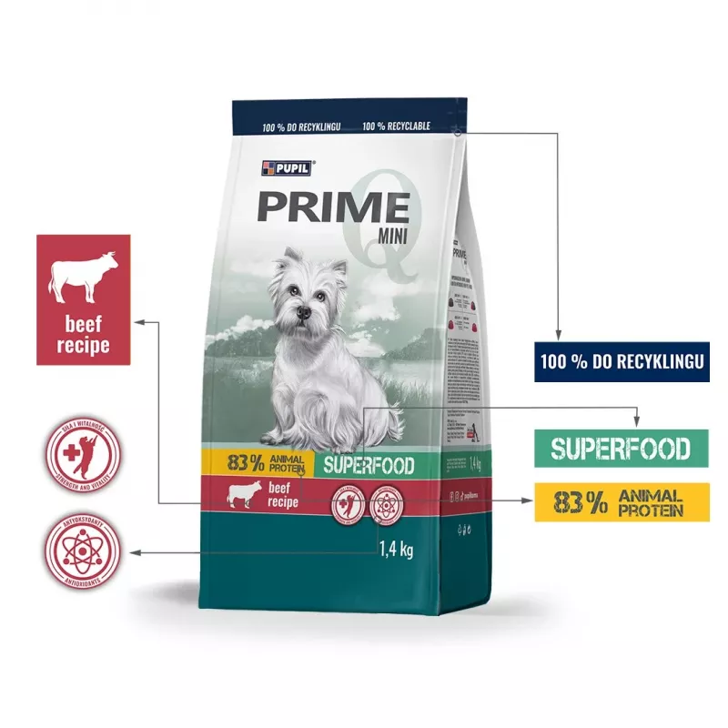 PUPIL Prime Mini Rich in beef with liver - kuiv koeratoit - 1,4kg