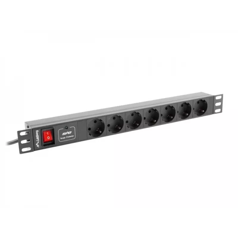 Lanberg | Toitejaotuse seade (PDU) 19 tolli 1U 10A 2M 7X Schuko pistikupesa | PDU-07F-0200-IEC-BK