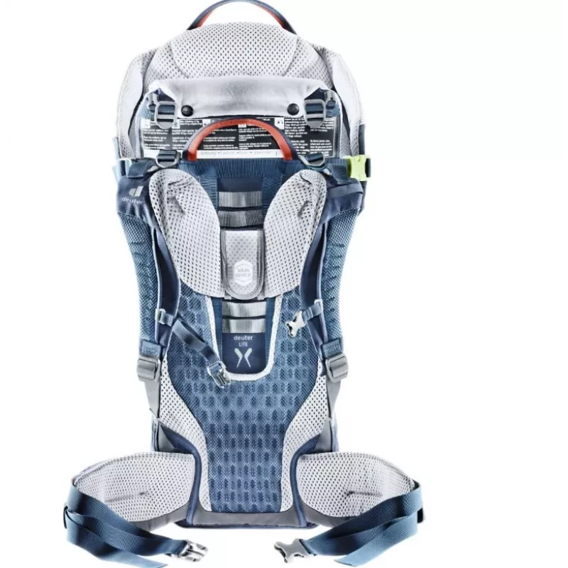 Beebikandja seljakott DEUTER Kid Comfort Active — sinine, polüamiid, kuni 22 kg, päikesevari, jalatus, VariQuick, Lite Air