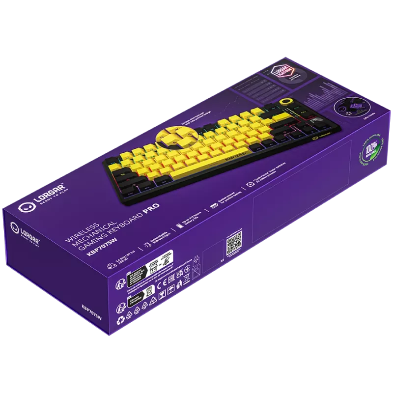 Traadita mehaaniline mänguklaviatuur LORGAR KBP7075W — Must/kollane, EN paigutus