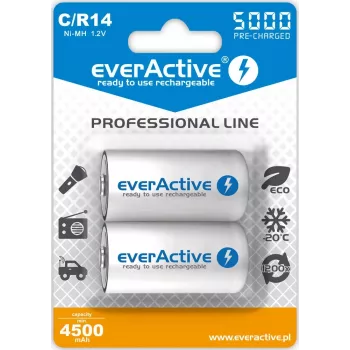 Laetav NiMH silindriline aku everActive EVHRL14-5000, 1,2 V, 2 tk, kõrgus 51,5 mm