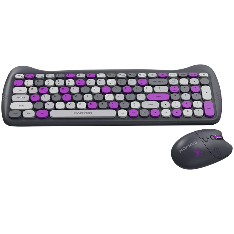 Traadita klaviatuuri ja hiire komplekt CANYON HSET-W6 Kitty Edition – violetne