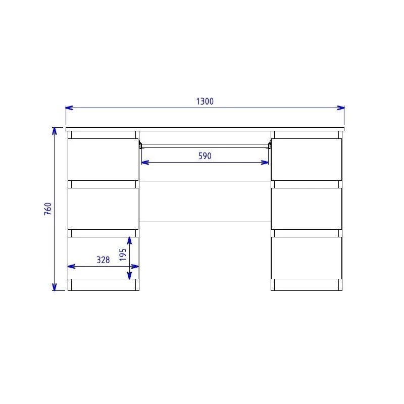 Arvutilaua pealispind e-pood KUBA BIEL MAT, sirge, ristkülikukujuline puitlaastplaadist pealispind, 1300×510×760 mm