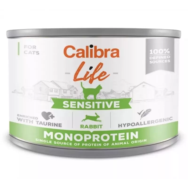 Märg kassitoit Calibra Cat Life Sensitive Rabbit 200 g purk, täiskasvanule, täisvoit, gluteenivaba, suhkruvaba
