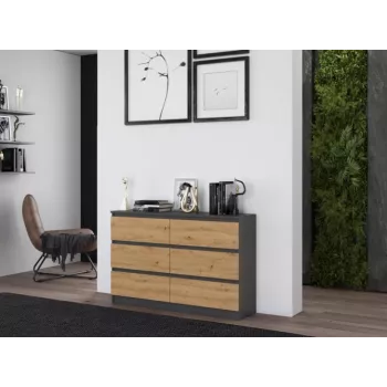 Top e shop M6 120 kummut — Antratsiit/tamm, 6 sahtlit, 1200×300×770 mm, puitlaastplaat