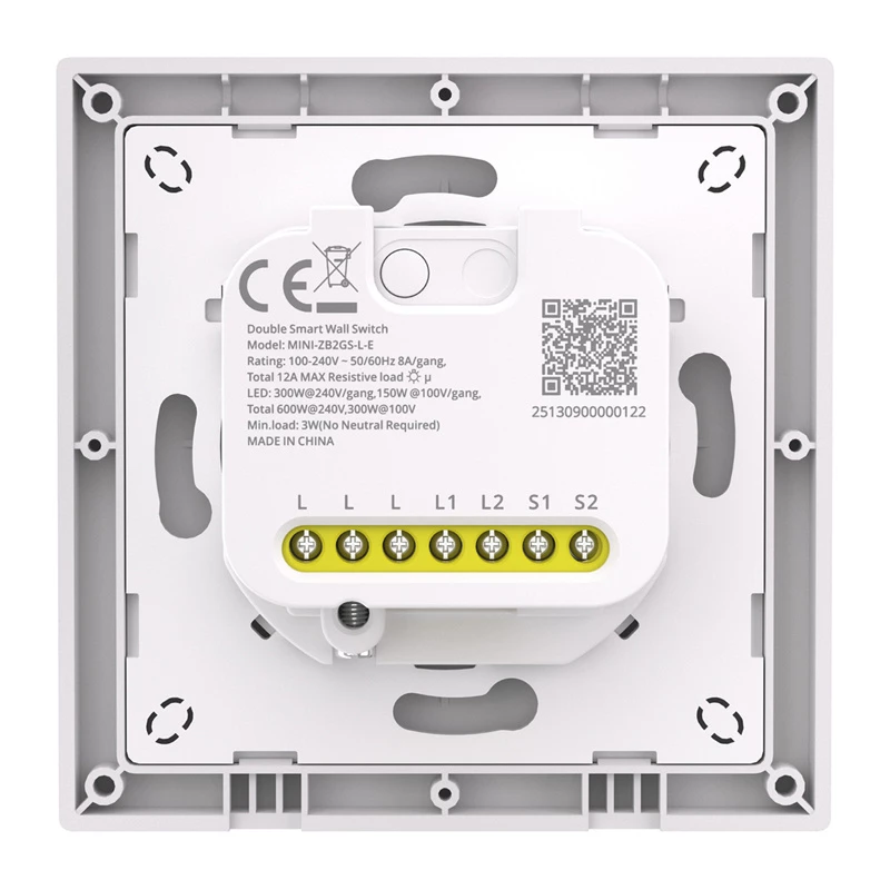 Kahe kanaliga ZigBee seinüliti Sonoff MINI-ZB2GSL-E — kompaktne seespidine nutilüliti, kaks releekanalit, neutraaljuhtmeta