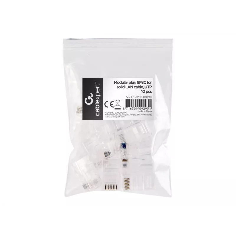 Modulaarpistik 8P8C tahke LAN-kaabli jaoks CAT5, UTP, 10 tk kotis