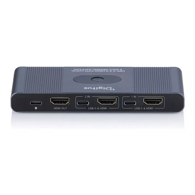 KVM-lüliti DIGITUS USB-C 3.0 HDMI 2-pordiga 4K60Hz, USB-C/USB-A, alumiinium, 135×60×30 mm
