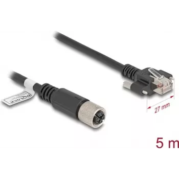 Võrgukaabel DeLOCK M12-kaabel X-kodeeritud 8-kontaktiline emane RJ45-pistikule Cat.6A 5 m must