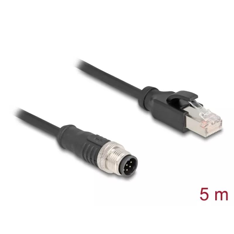 Võrgukaabel DeLOCK M12 kaabel A-kodeeritud 8 kontaktiga isane RJ45 isasele Cat5e 5 m Must