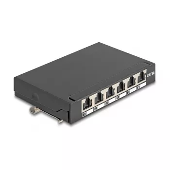 Patch-paneel DELOCK Mini Desktop RJ45 6-pordiline Cat.6A varjestatud, metall, must, 80×22×125 mm
