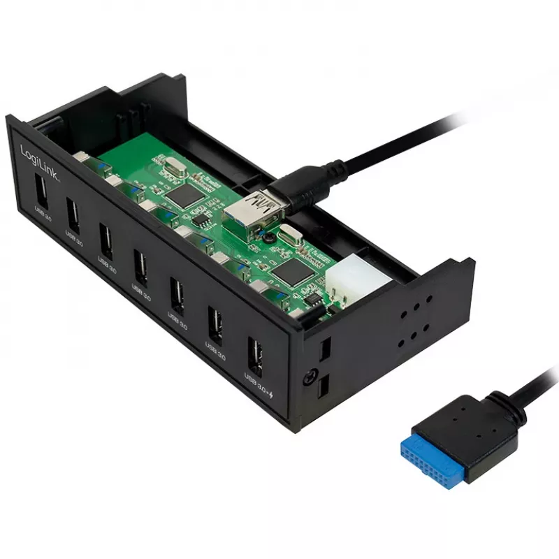 LogiLink USB 3.0 jaotur, 7-port 5.25 sisemine, kiirlaadimispordiga - Jaotur - 6 x SuperSpeed USB 3.0 + 1 x SuperSpeed USB 3.0 (laadimine)