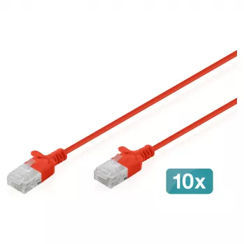 DIGITUS CAT6 U-UTP õhuke paigakaabel, 3 m, punane, 10 tk komplekt