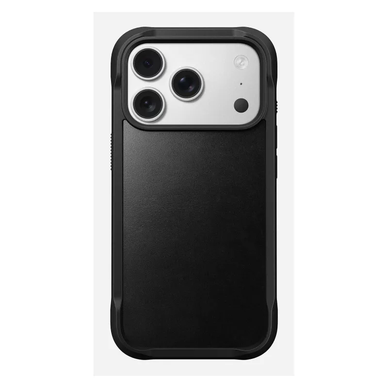 Mobiiltelefoni ümbris Nomad Rugged Leather ümbris Apple iPhone 17 Pro jaoks, nahk/TPU/PC/alumiinium, sobib kuni 16 cm (6,3 tolli) ekraanidele, must