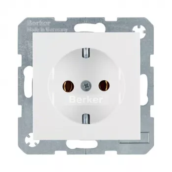 Pistikupesa tüüp F berker 47438989, valge, duroplast korpus, 250V 16A, IP20, sügavus 32mm