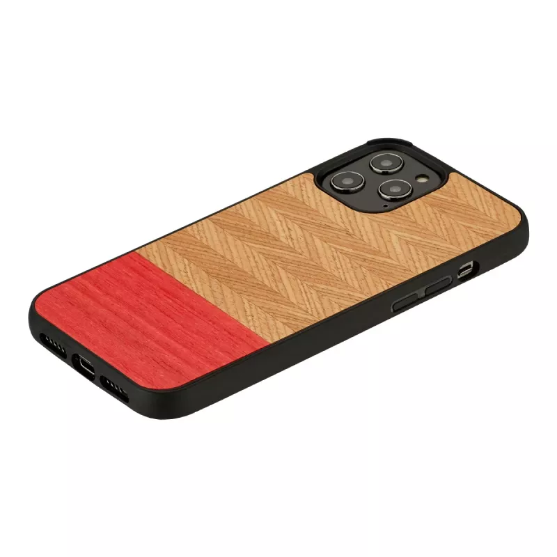 man and wood kaitseümbris telefonile iPhone 12 Pro Max — herringbone asalea must