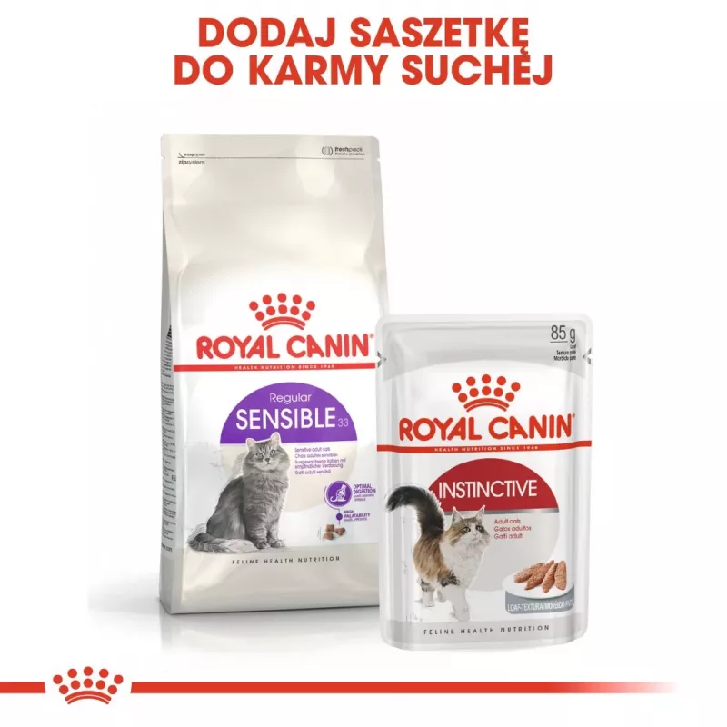 Kuiv kassitoit Royal Canin Sensible 33 Adult — 2 kg, valk 33%, rasv 22%, seedimist toetav, linnuliha maitse