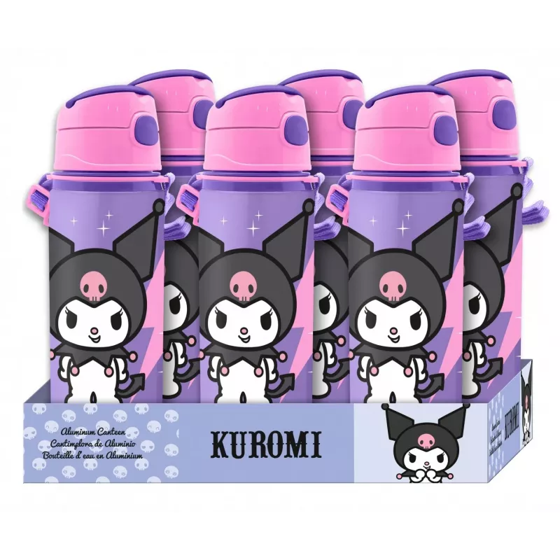 Kids Euroswan alumiiniumpudel rihmaga 600 ml Kuromi — isoleeritud joogipudel lastele