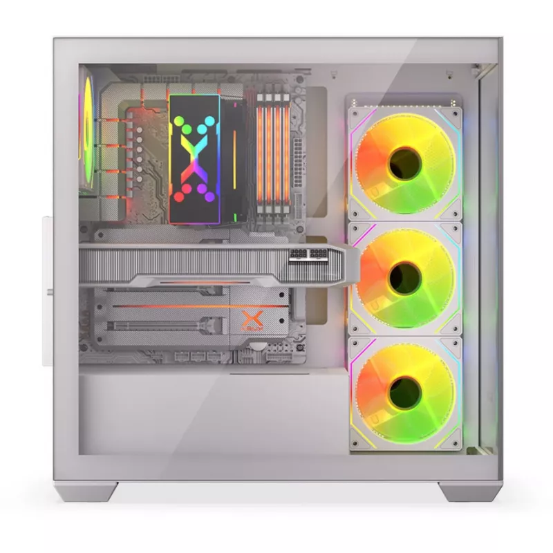 PC Case KRUX Exo RGB Valge — ATX torn, teras, 2x3,5-tollist + 2x2,5-tollist pesa, USB-C, RGB