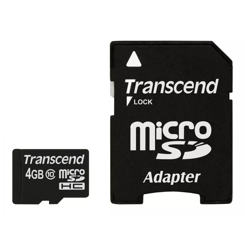 Transcend 4 GB MicroSDHC klass 10 välkmälu koos adapteriga