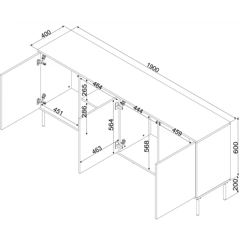 Cama INSERTO 3D1W kummut 190x40x80 must + LED