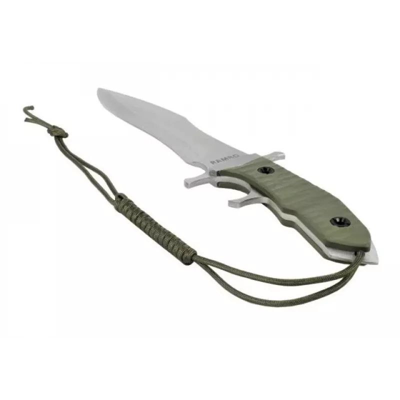 Fikseeritud nuga cinema classic CC-H5 Rambo V — Ellujäämisnuga, terasest tera 230 mm, kogupikkus 385 mm, polümeerist roheline käepide, nahast ümbris