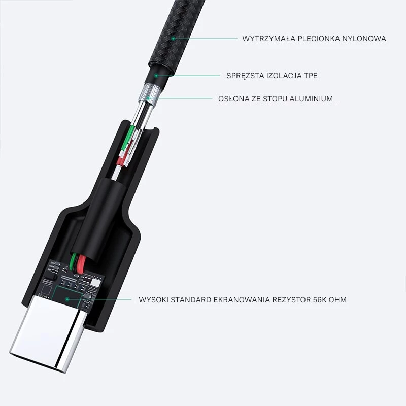 USB-C–USB-A kaabel Aukey CB-CA2, nailonpõimikuga, Quick Charge 3A, 1 m