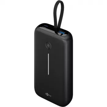 Akuplokk 20 000 mAh, integreeritud USB-C-kaabel 13 cm, 30 W (must, 20 Ah, 1x USB-A, 2x USB-C, PD, QC)