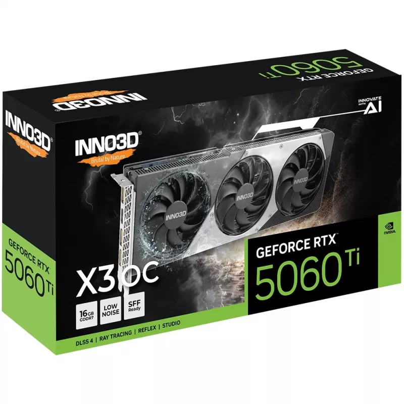Videokaart Inno3D GeForce RTX 5060 Ti — 16 GB GDDR7, PCIe 5.0, 128-bit, 3x DP 2.1b + HDMI 2.1b