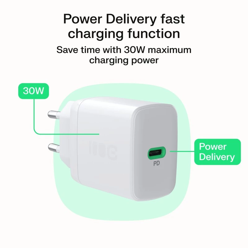Toiteadapter roheline Cell PowerSource Solo30 30W valge — USB-C laadija, 30W väljund